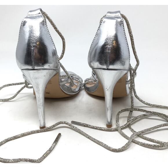 BCBG Generation Joey Women's Size 7 Metallic Silver Lace Up Strappy Pump Heels - Picture 6 of 7